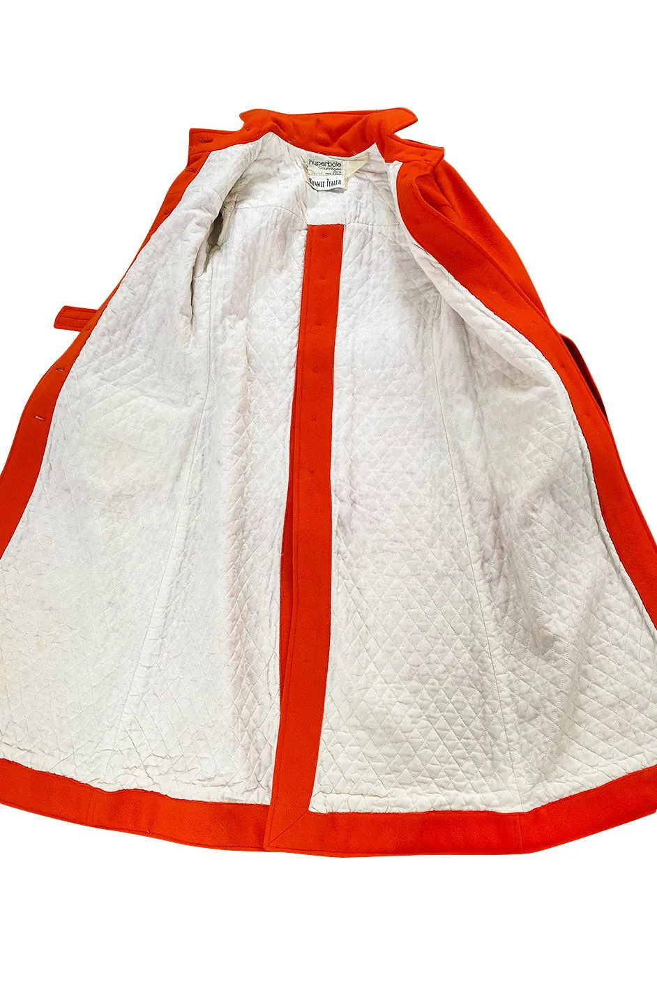 1971 Courreges Numbered Hyperbole Bright Orange Wool Coat w Quilted Interior