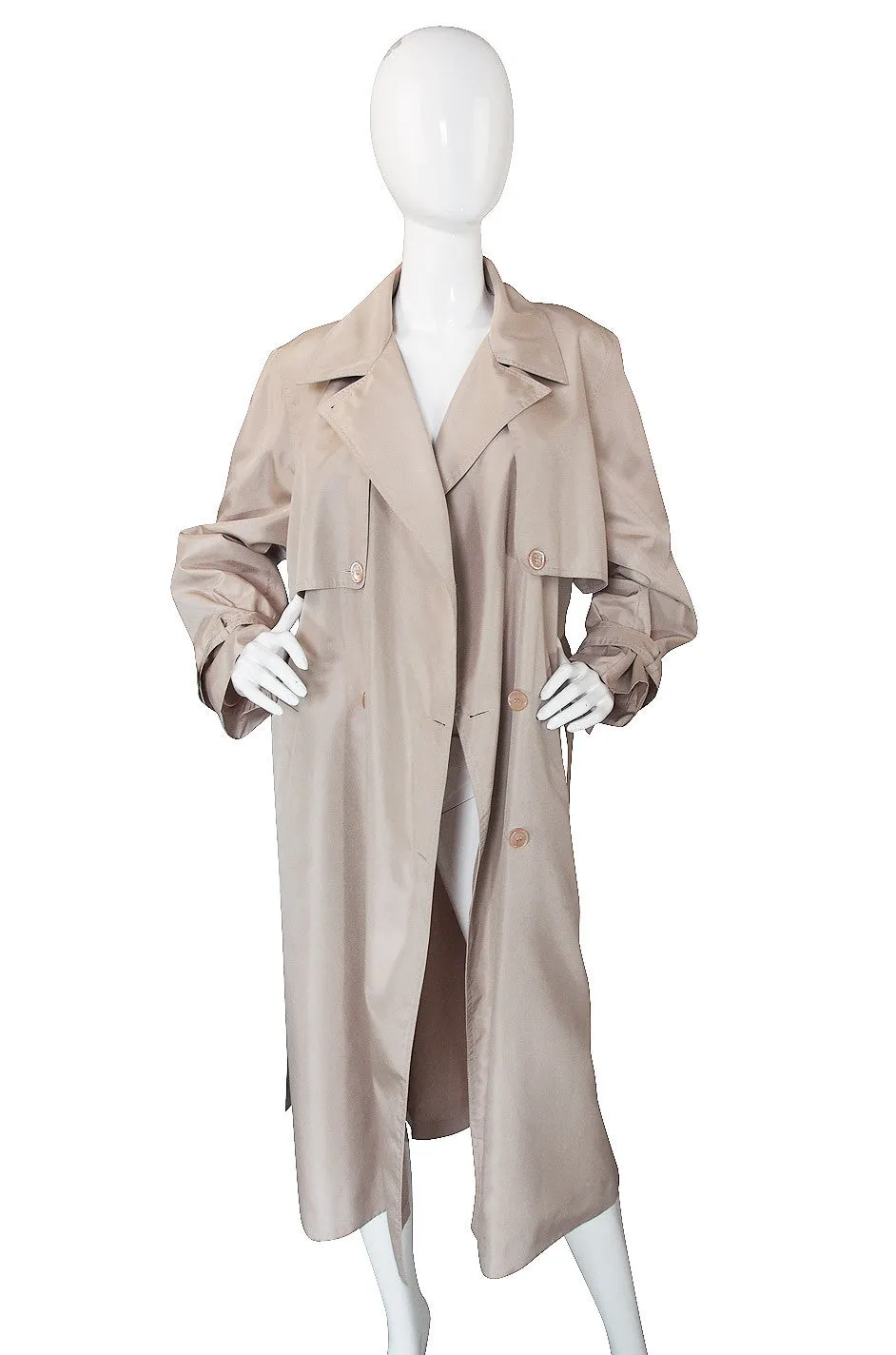 1980s Silk Look Celine Camel Trench Coat