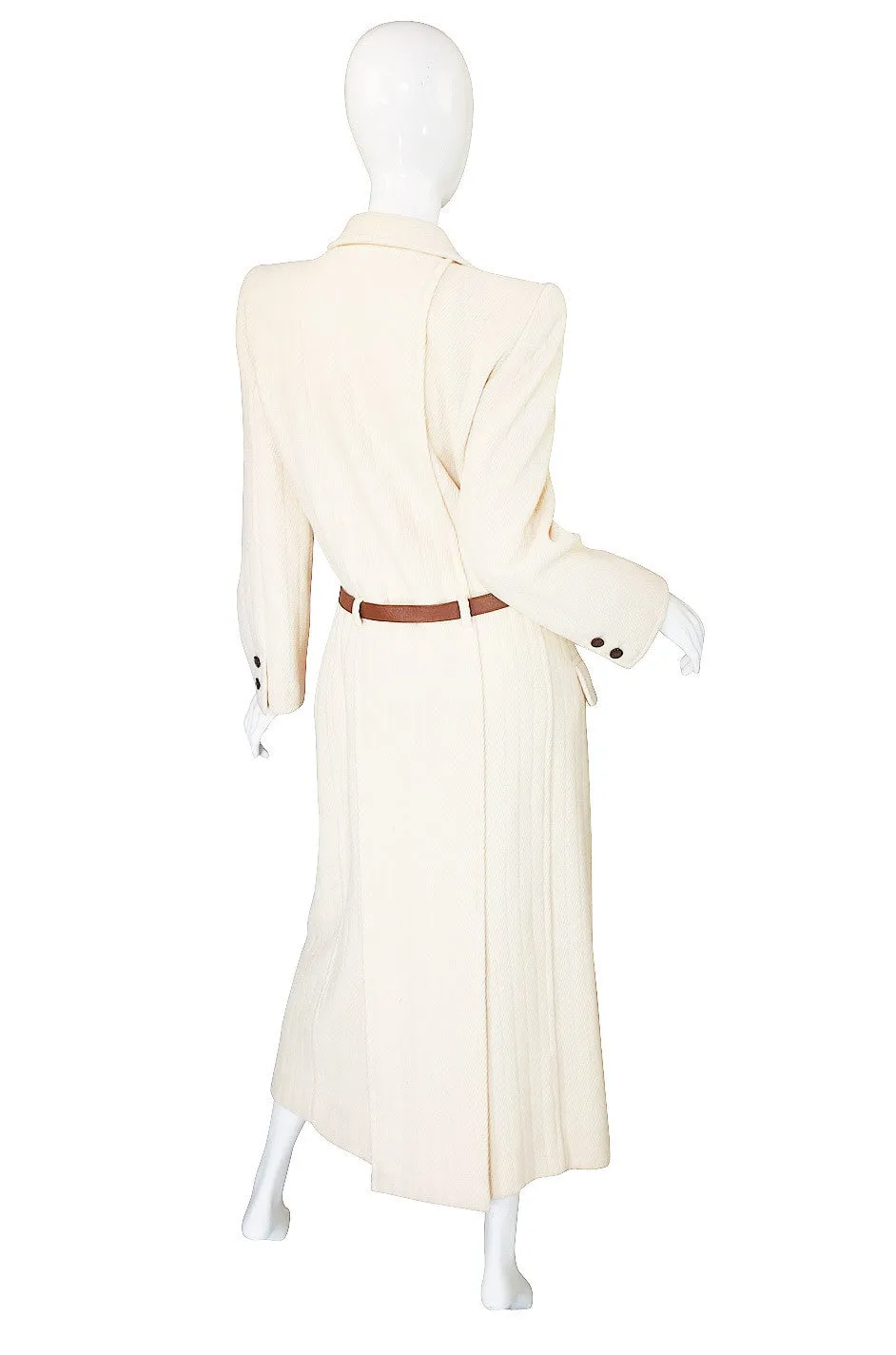 1980s Valentino Belted Ribbed Cream Coat