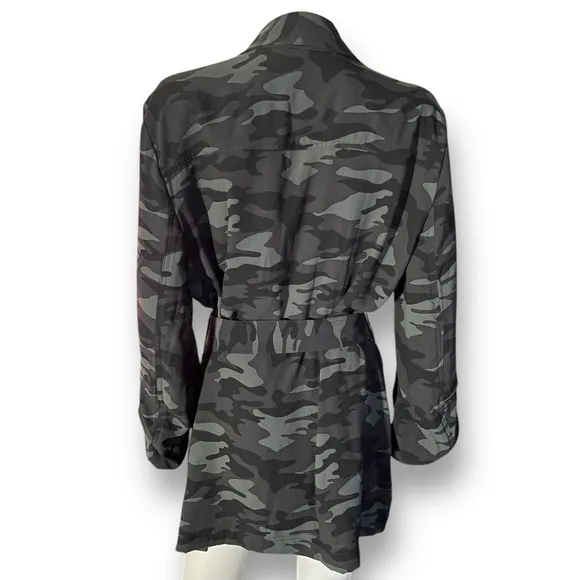 500 Maison Cinqcent Black Gray Camo Print Lightweight Belted Trench Jacket XL