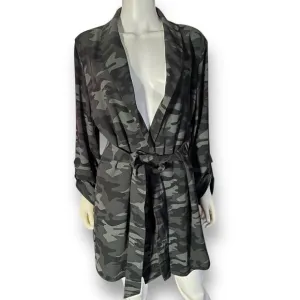 500 Maison Cinqcent Black Gray Camo Print Lightweight Belted Trench Jacket XL