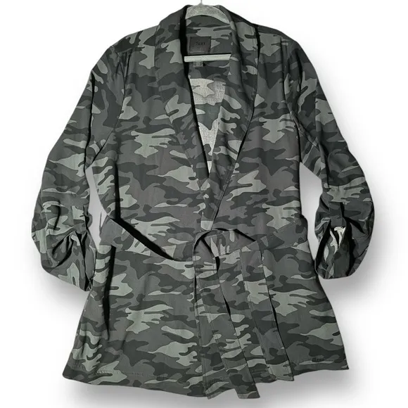 500 Maison Cinqcent Black Gray Camo Print Lightweight Belted Trench Jacket XL