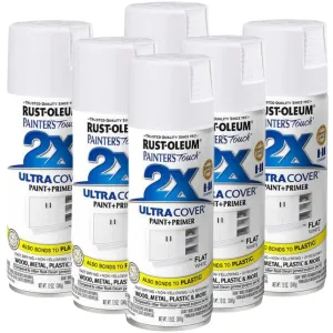 6 Cans | RUST-OLEUM 2X Ultra Cover Flat Paint & Primer Spray Paint 340g | 276324 Flat White