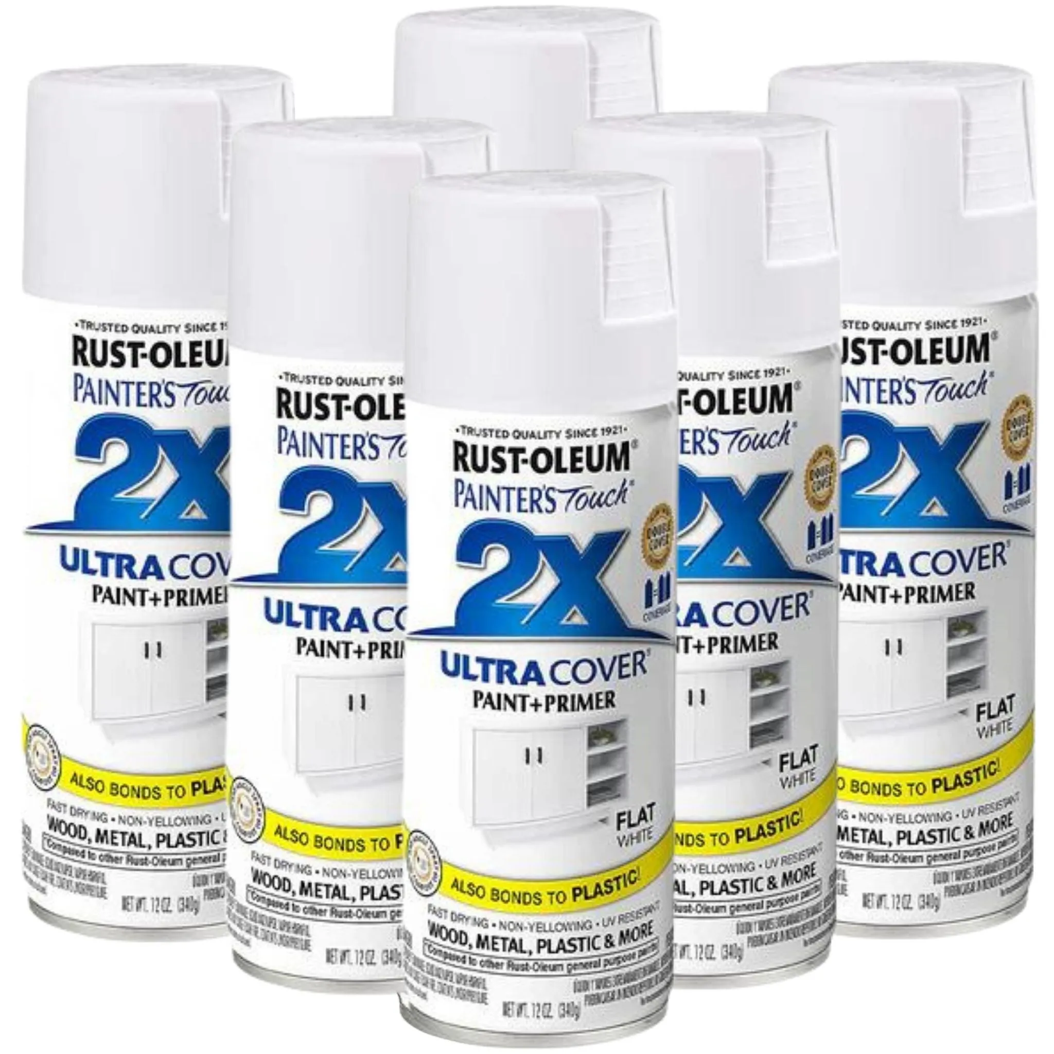 6 Cans | RUST-OLEUM 2X Ultra Cover Flat Paint & Primer Spray Paint 340g | 276324 Flat White