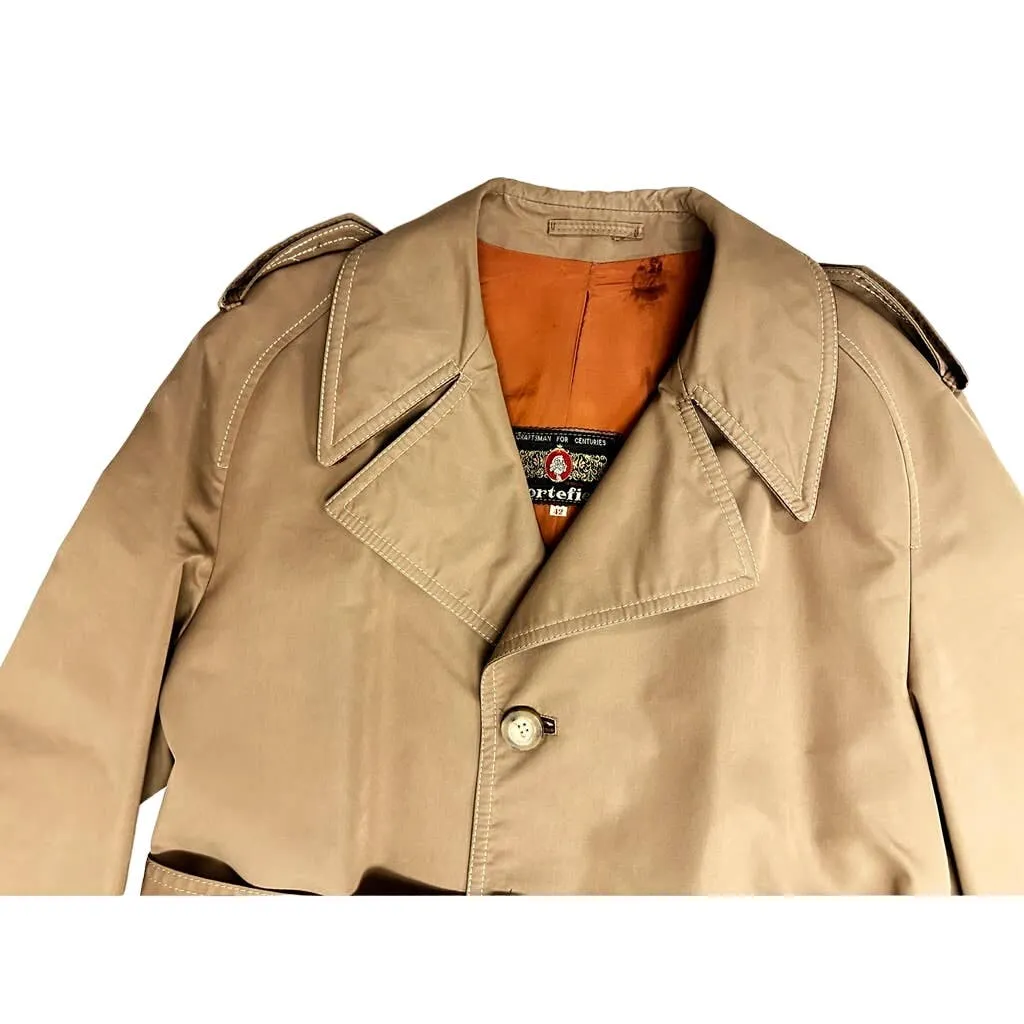 70s Men VTG Cortefiel Brown Trench Coat Made in Spain Sz 42 M