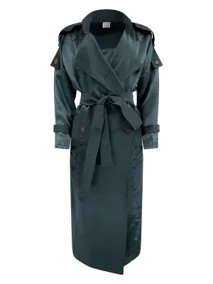 A NAIMA SILK FEEL BELTED TRANSITION TRENCH COAT IN TEAL