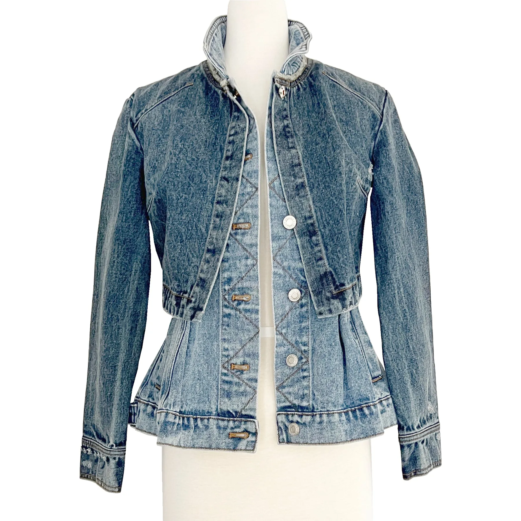 Alexander McQueen Layered Fitted Multi-panel Denim Jacket Size US 4