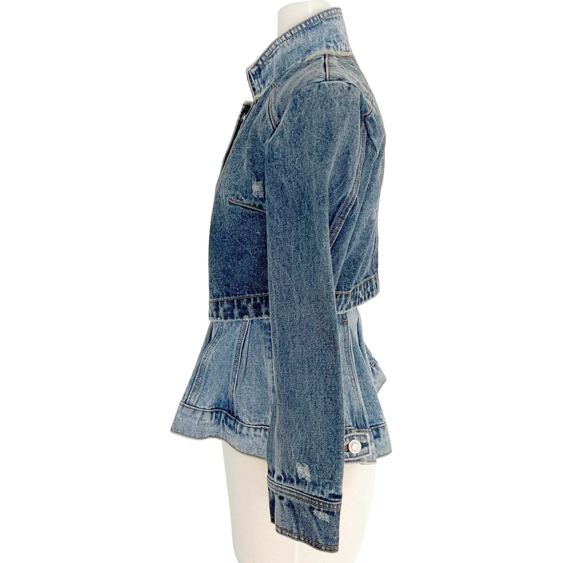 Alexander McQueen Layered Fitted Multi-panel Denim Jacket Size US 4