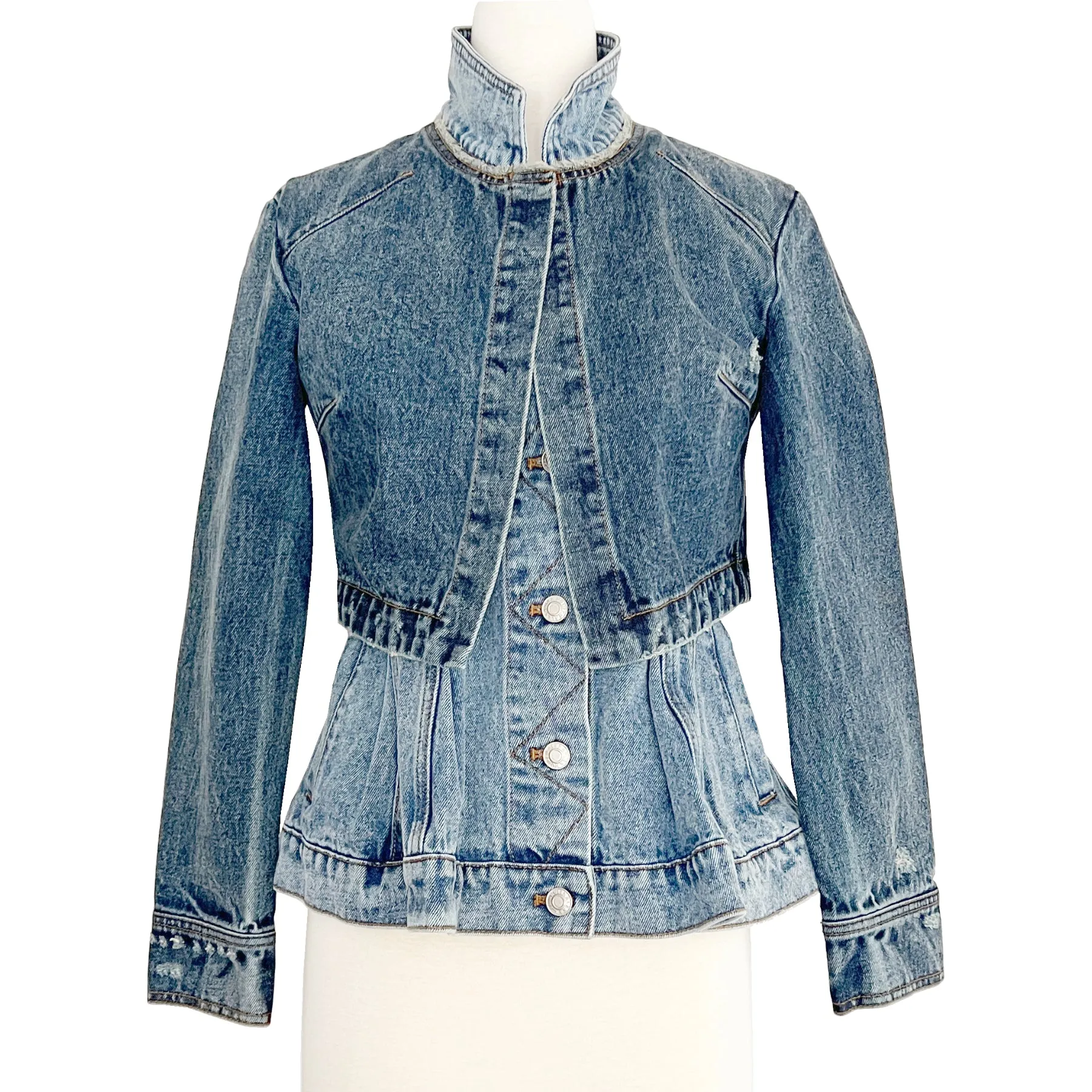 Alexander McQueen Layered Fitted Multi-panel Denim Jacket Size US 4