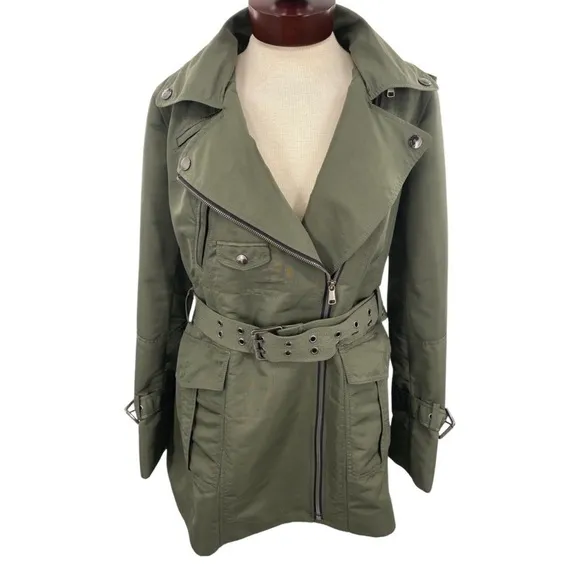 Andrew Marc Women’s Olive Trench Khaki Utility Jacket Size Large
