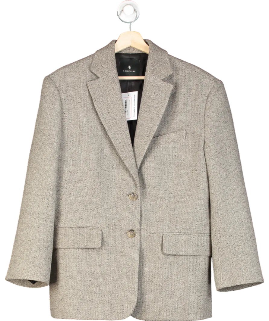 Anine Bing Brown Quinn Herringbone Single Breasted Blazer UK S