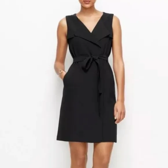 Ann Taylor Sleeveless Trench Wrap Dress Black Size 8