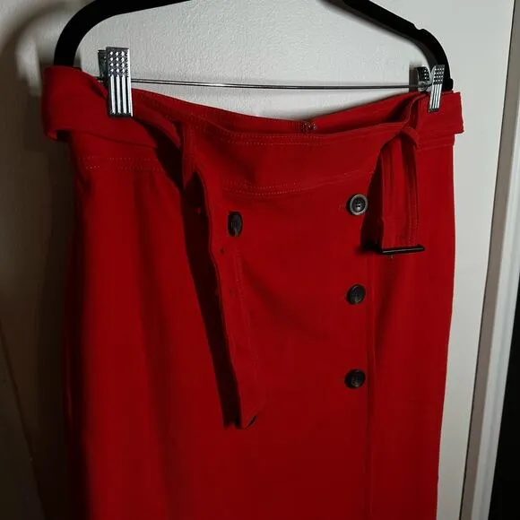 Ann Taylor Trench Pencil Red Belted Button Skirt NWT Size 12