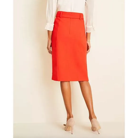 Ann Taylor Trench Pencil Red Belted Button Skirt NWT Size 12