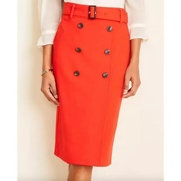 Ann Taylor Trench Pencil Red Belted Button Skirt NWT Size 12