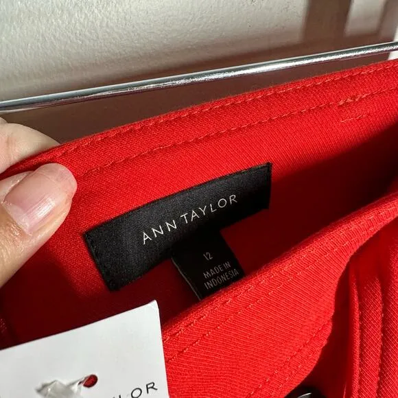 Ann Taylor Trench Pencil Red Belted Button Skirt NWT Size 12