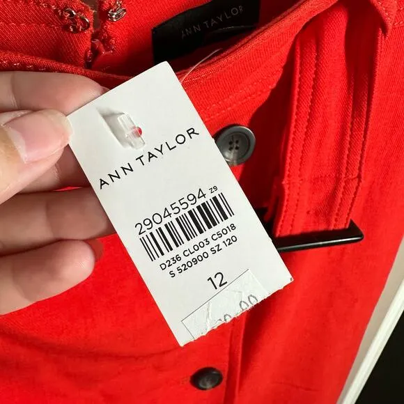 Ann Taylor Trench Pencil Red Belted Button Skirt NWT Size 12