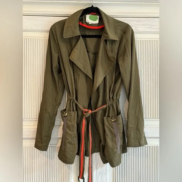 ANTHROPOLOGIE Gisborne Obi Trench Army Green Jacket, Small