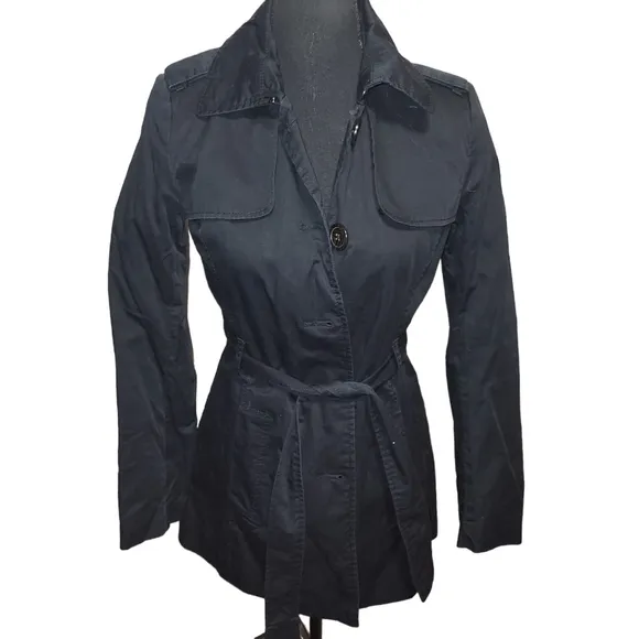 Banana Republic Belted Trench Coat Black sz XS