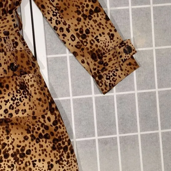 Bandolino Animal Print Corduroy Belted Trench Coat Leopard Womens Size 8 Leopard