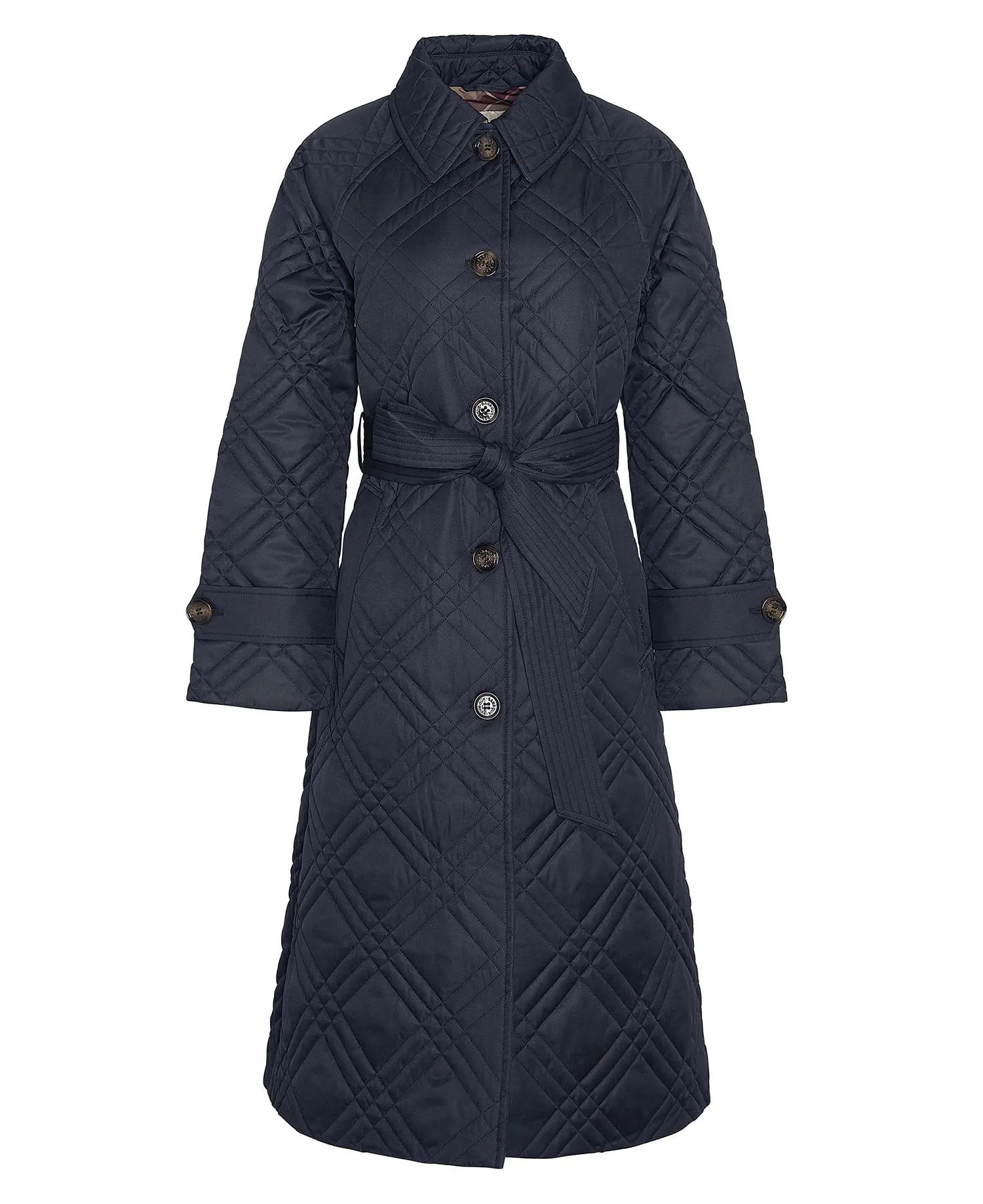 Barbour - Mariah Quilted Trench - Black/Muted Cabernet Tartan