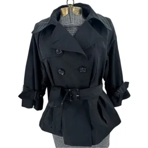 BCBG Maxazria Belted Trench Coat Jacket‎ Cropped Button Front Y2K Women's Sz M