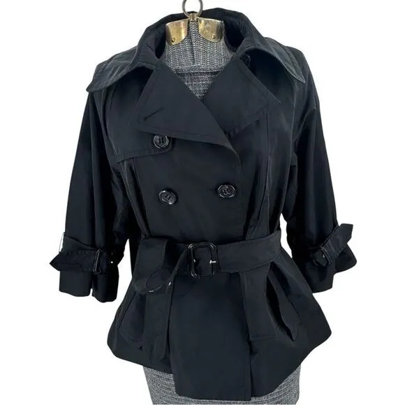 BCBG Maxazria Belted Trench Coat Jacket‎ Cropped Button Front Y2K Women's Sz M
