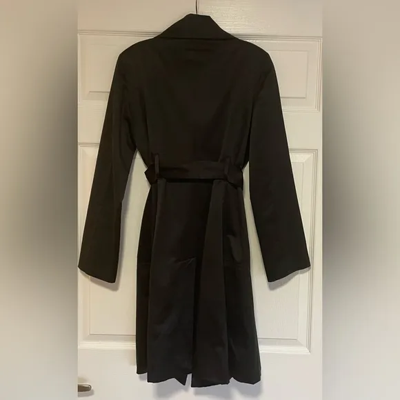 BEBE Black Belted Trench Coat Super Unique and Versatile Size Medium.