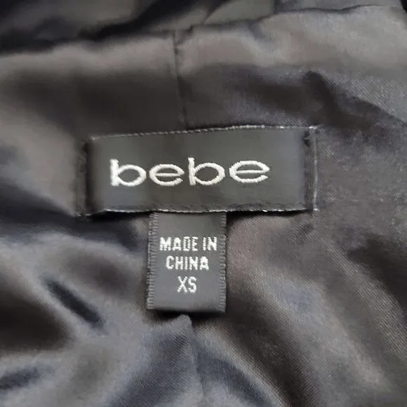 Bebe black satin sleek belted trench coat size XS