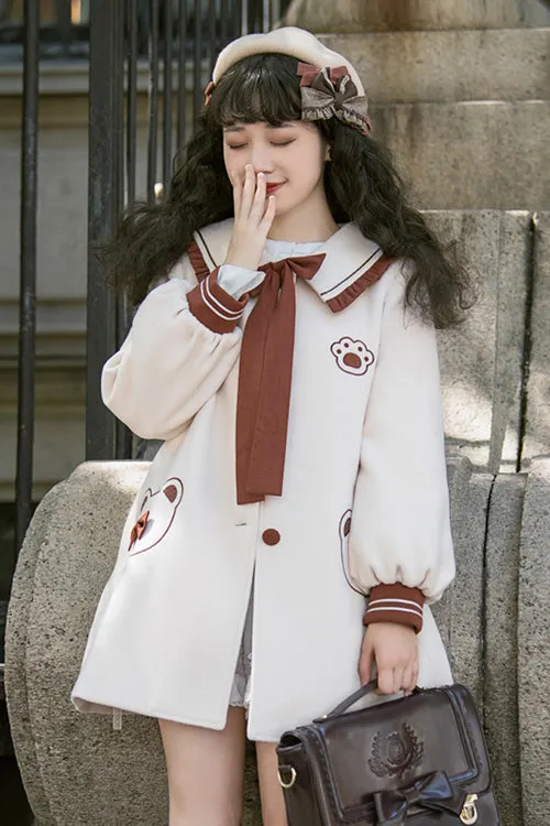 Beige Single Breasted Square Collar Long Sleeved Wool Sweet Lolita Coat