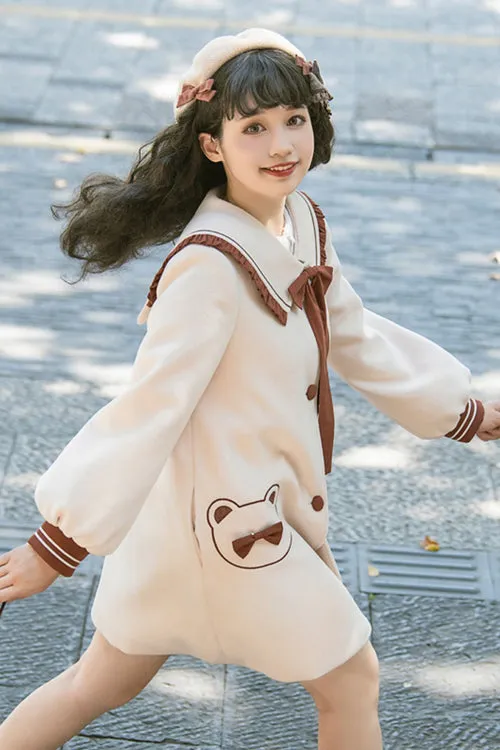 Beige Single Breasted Square Collar Long Sleeved Wool Sweet Lolita Coat