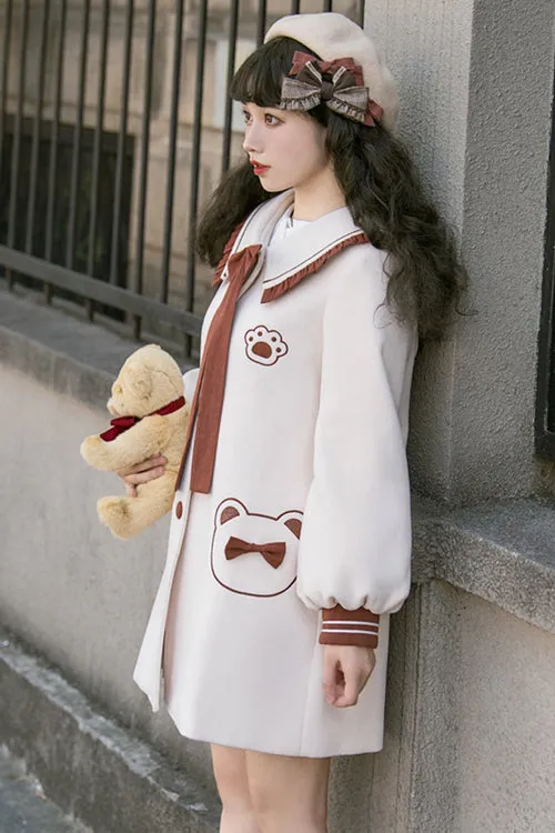 Beige Single Breasted Square Collar Long Sleeved Wool Sweet Lolita Coat