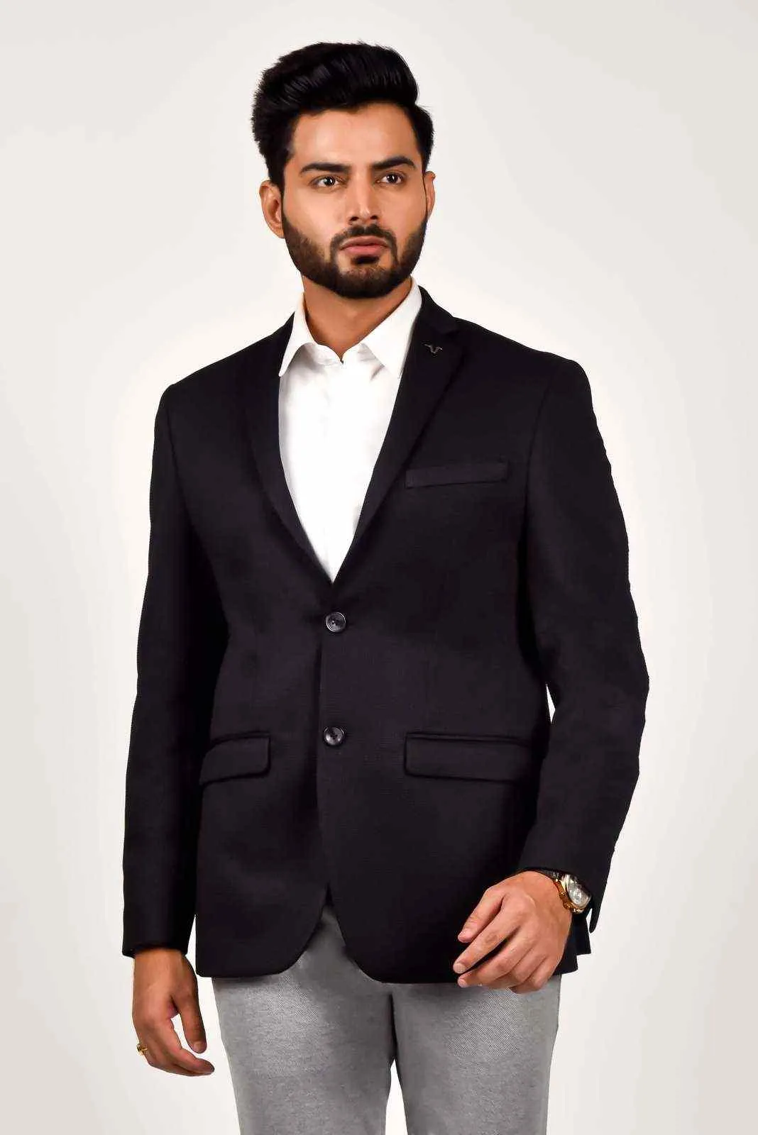 Black Knitted Dobby Blazer