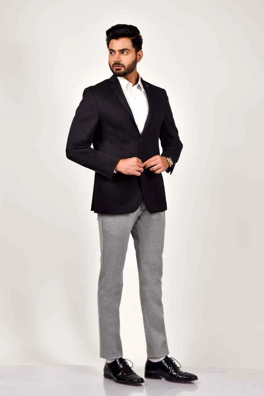 Black Knitted Dobby Blazer