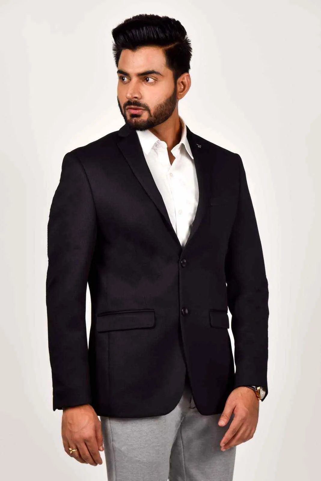 Black Knitted Dobby Blazer