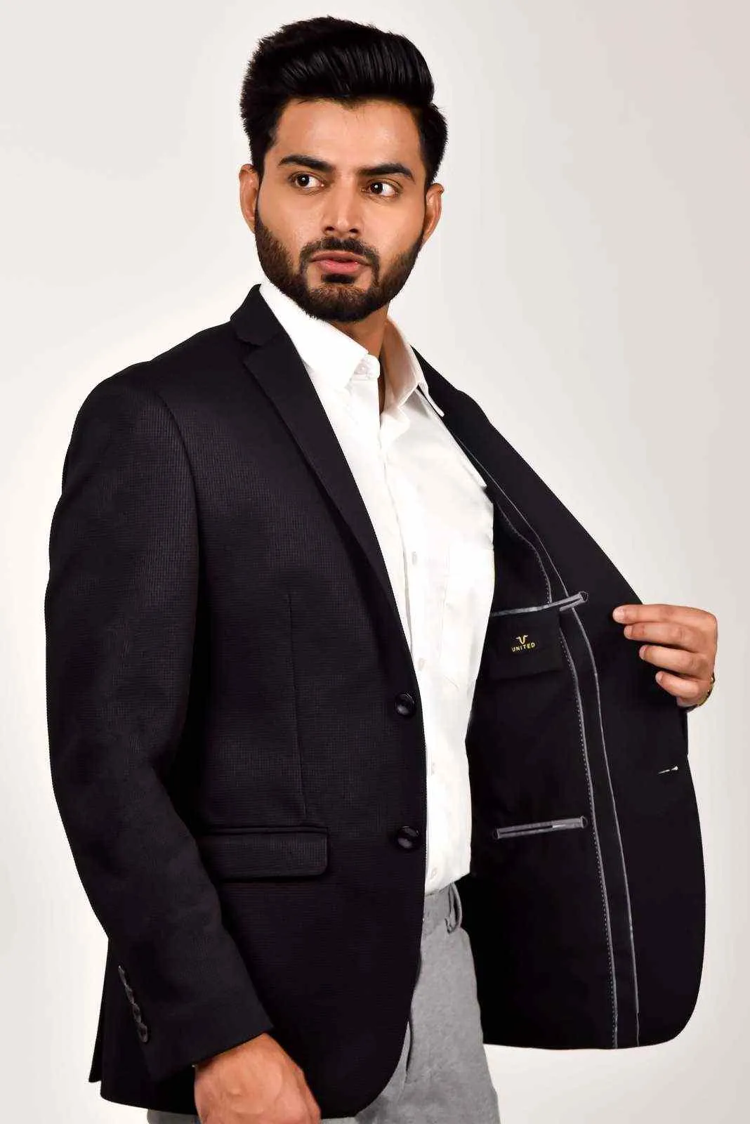 Black Knitted Dobby Blazer