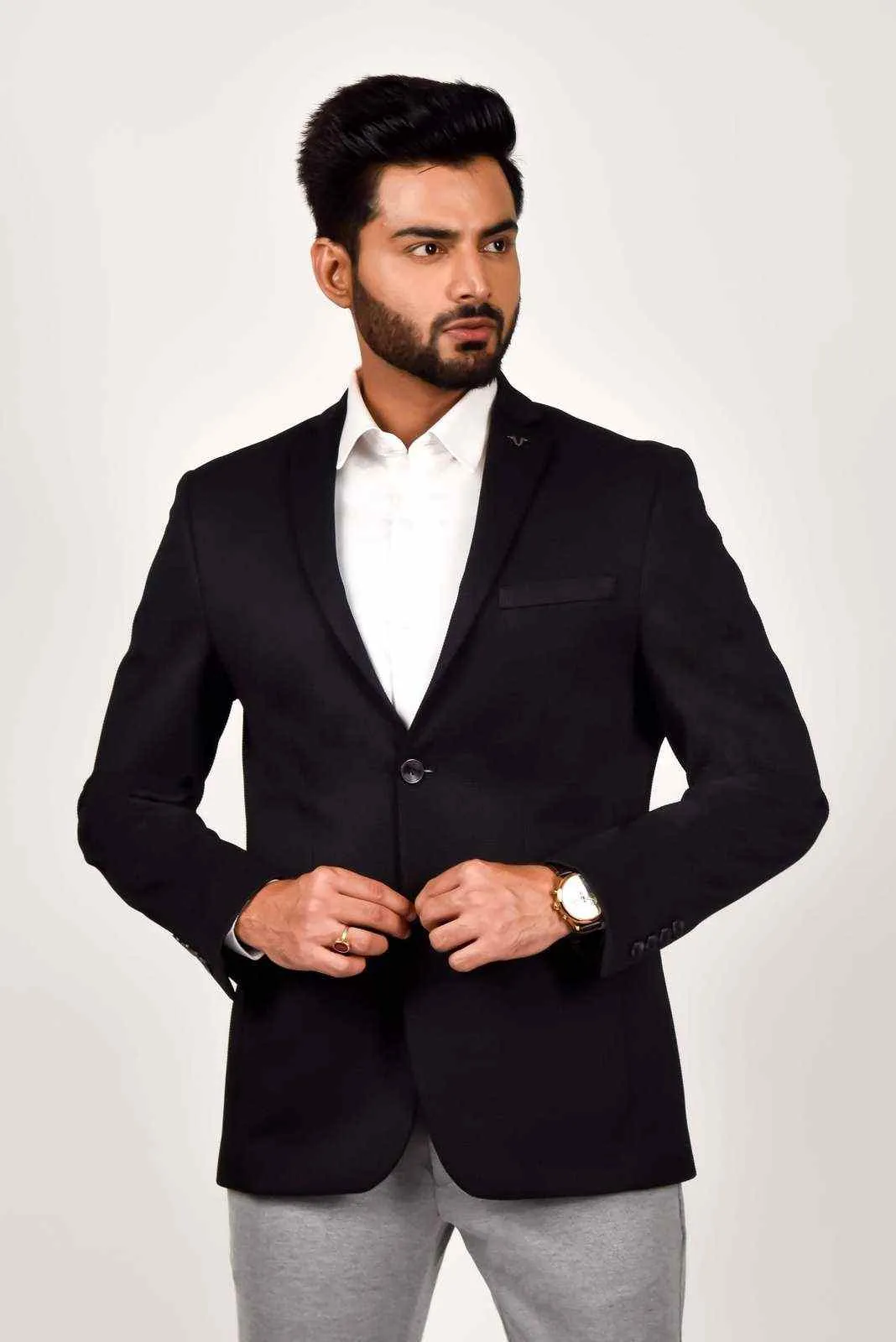 Black Knitted Dobby Blazer