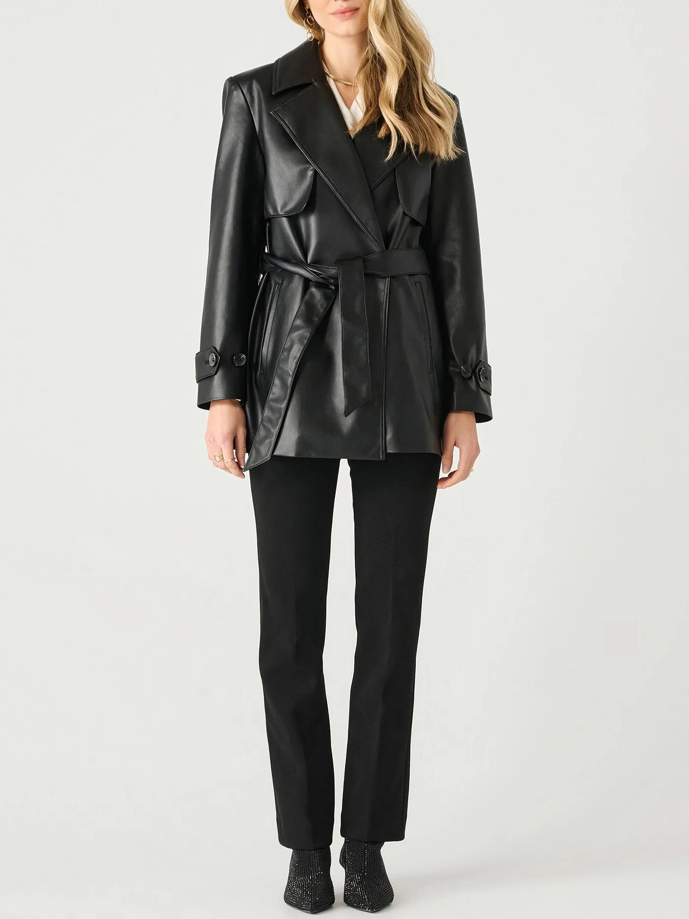 BLACK TAPE Faux Leather Short Trench Coat