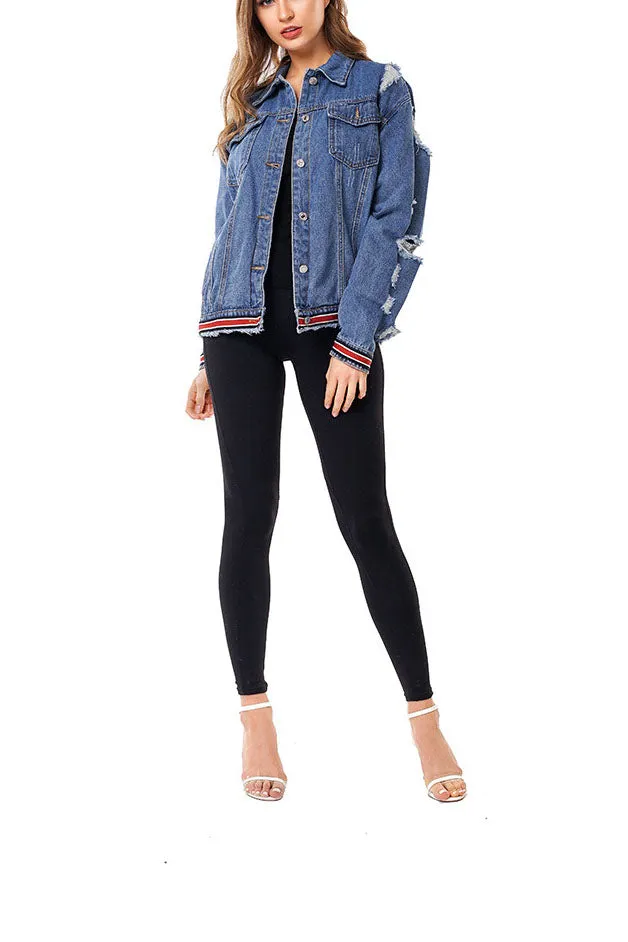Broken Hole Loose Fashion Denim Jacket Female