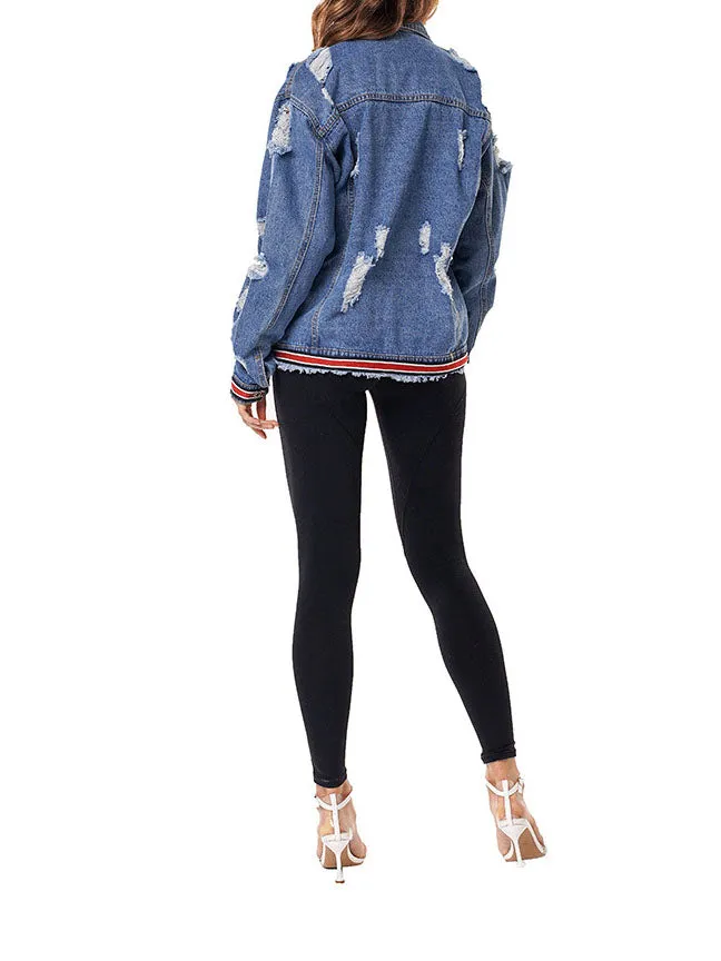 Broken Hole Loose Fashion Denim Jacket Female
