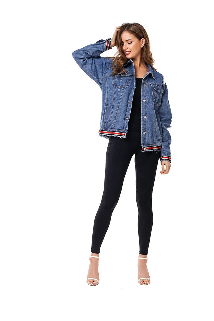 Broken Hole Loose Fashion Denim Jacket Female