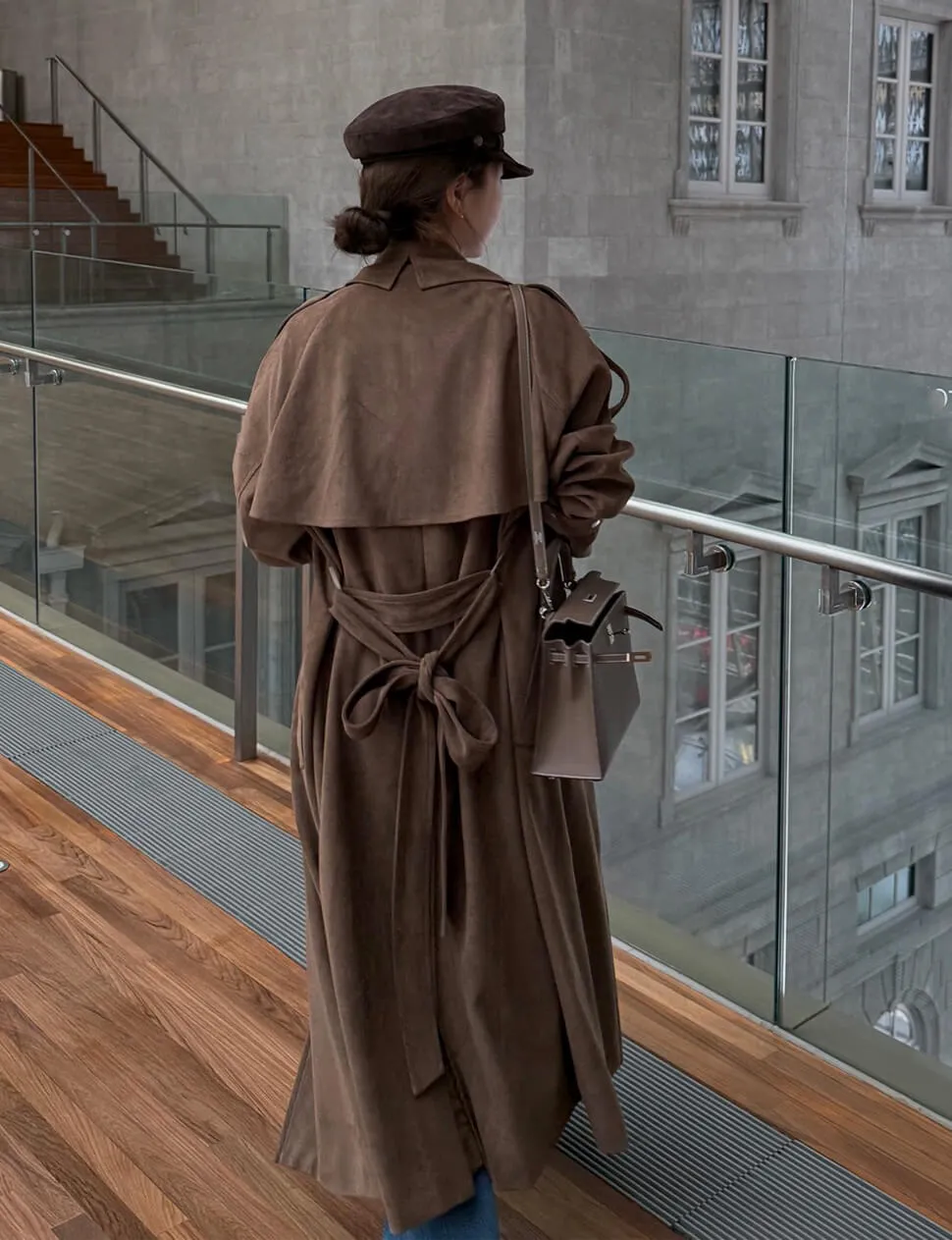 Brown Oversized Suede Trench Coat-PREORDER