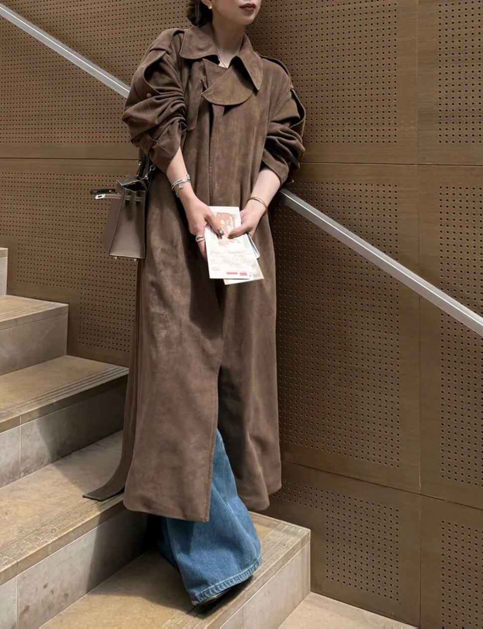 Brown Oversized Suede Trench Coat-PREORDER