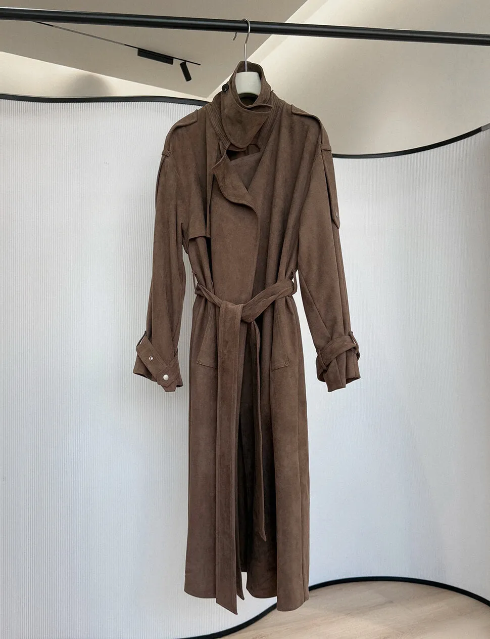 Brown Oversized Suede Trench Coat-PREORDER