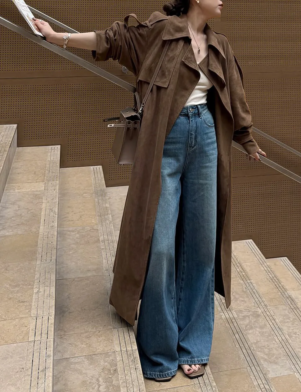 Brown Oversized Suede Trench Coat-PREORDER