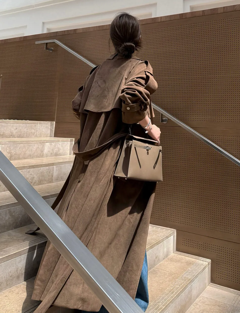 Brown Oversized Suede Trench Coat-PREORDER