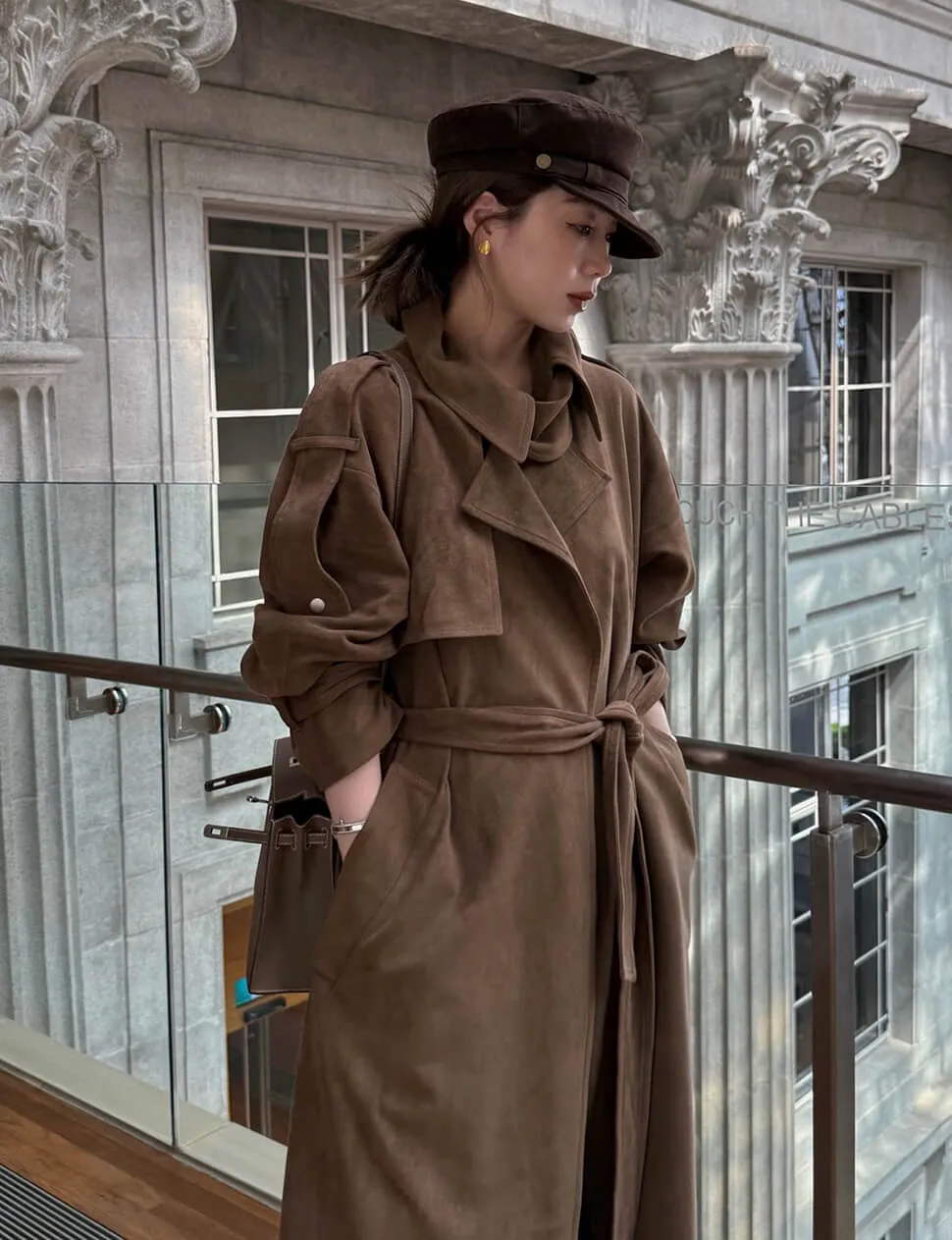 Brown Oversized Suede Trench Coat-PREORDER