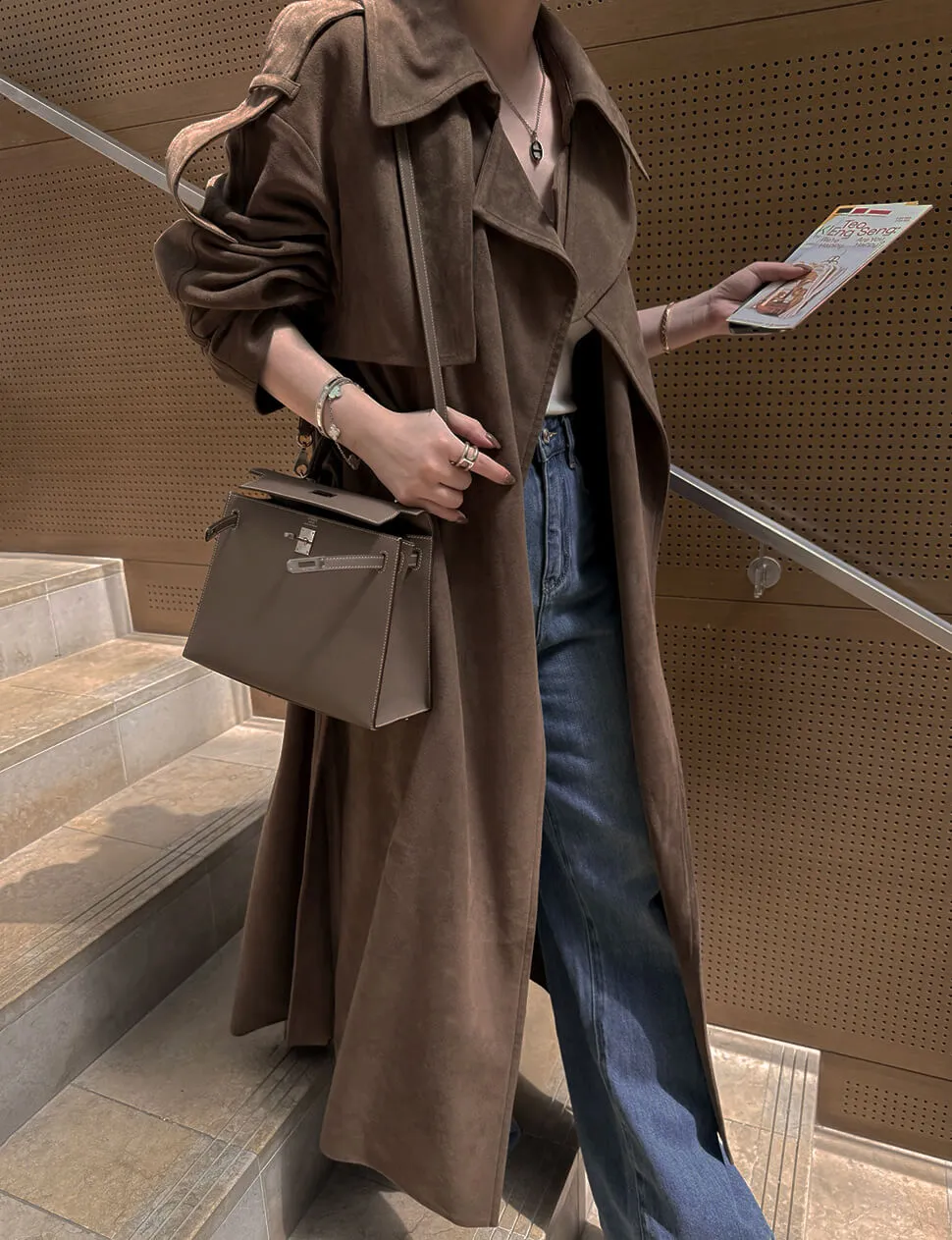 Brown Oversized Suede Trench Coat-PREORDER