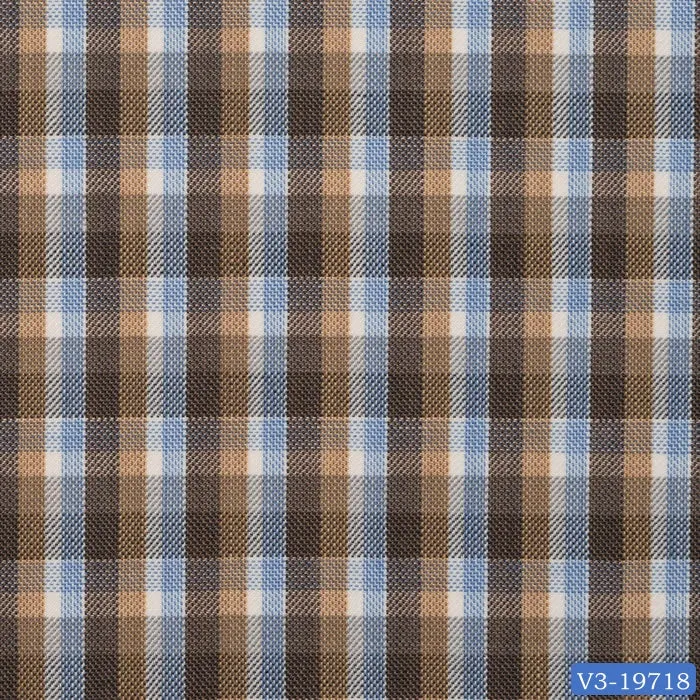 Brown with Blue & White Check Regular Suit