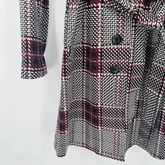 Cabi Size XS Burgundy Plaid Sovereign Trench Coat Jacket Belted Button Down
